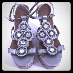 Candies pewter wedge platform sandal size 9